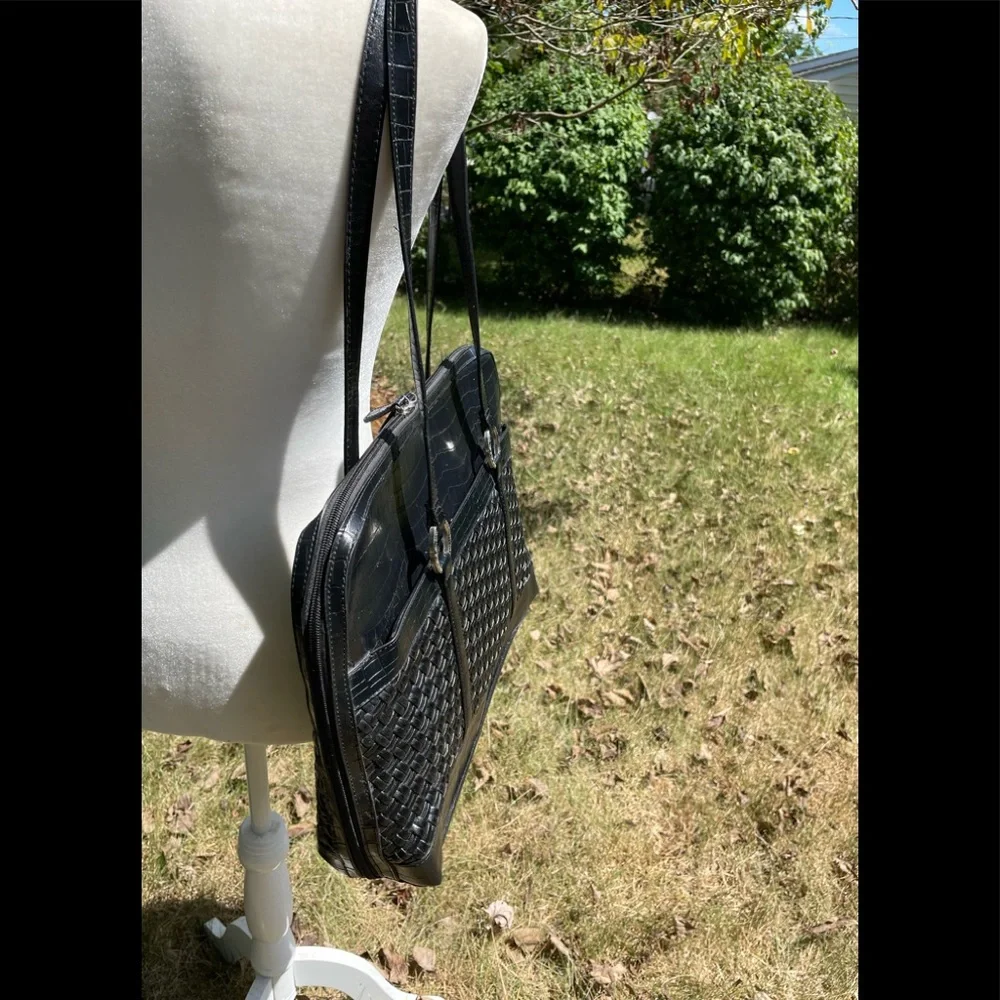 Coldwater Creek’s Black Faux Gator Embossed & Woven Laptop Bag